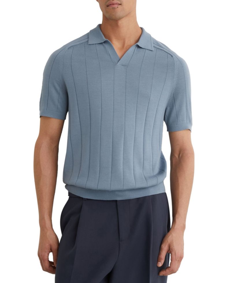 Men's Chelmsford Open Collar Wide Rib Merino Wool Jumper Polo Shirt