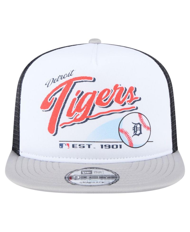 Men's White/Gray Detroit Tigers Retro Script Trucker 9FIFTY Snapback Hat