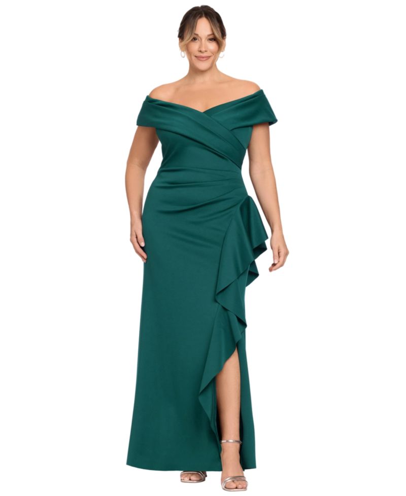 Petite Sweetheart Neck Side Ruffle Off-The-Shoulder Long Dress