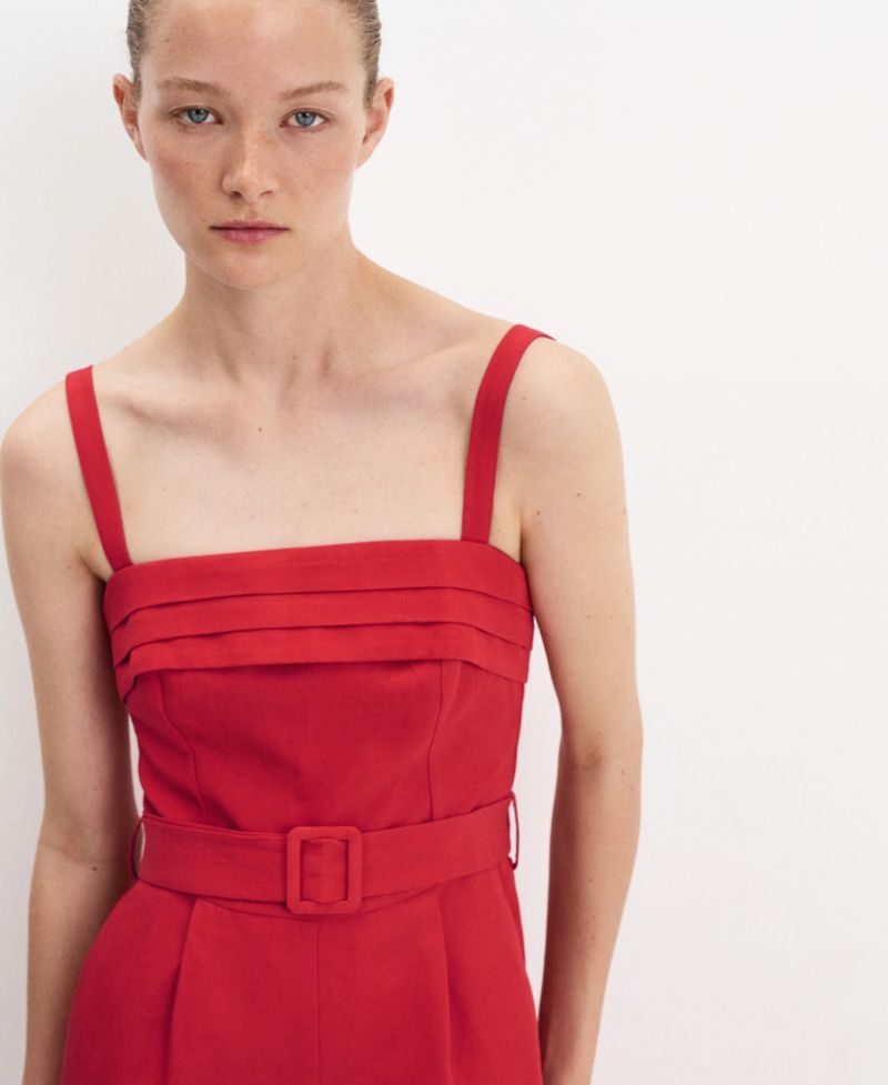 Women's Sleeveless Wide-Leg Linen-Blend Jumpsuit
