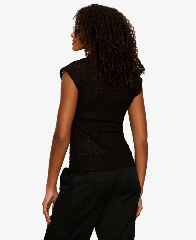 Women's Lace Muscle Sleeveless Collared T-Shirt