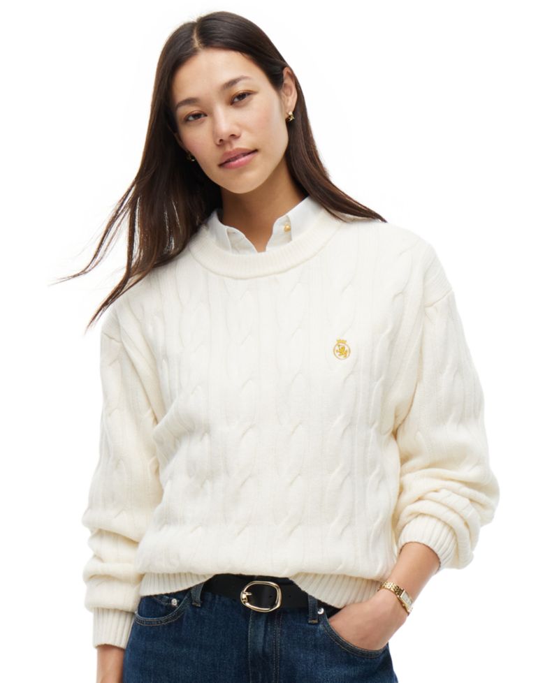 Women's American Icons 100% Wool Cable-Knit Crewneck Sweater