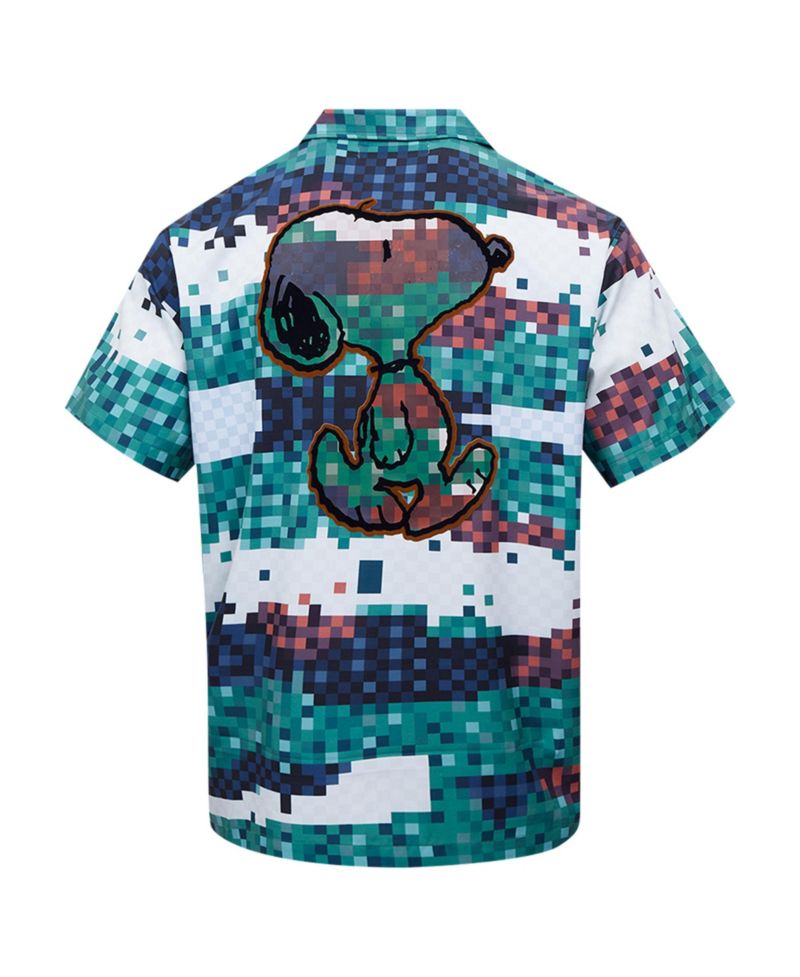 Men's Green Peanuts Snoopy Pixel Camo Button-Up Shirt