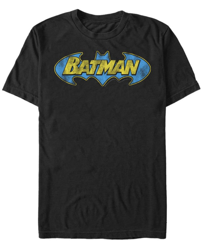 DC Men's Batman Classic Distressed Bat Text Logo Short Sleeve T-Shirt