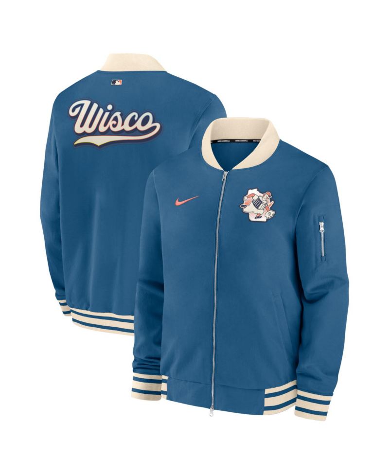 Men's Blue Milwaukee Brewers 2026 City Connect Authentic Collection Relaxed Full-Zip Bomber Jacket