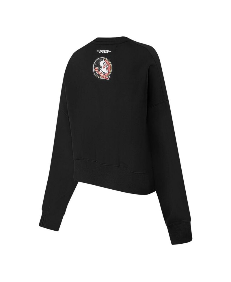 Women's Black Florida State Seminoles Sequin Boxy Cropped Pullover Sweatshirt