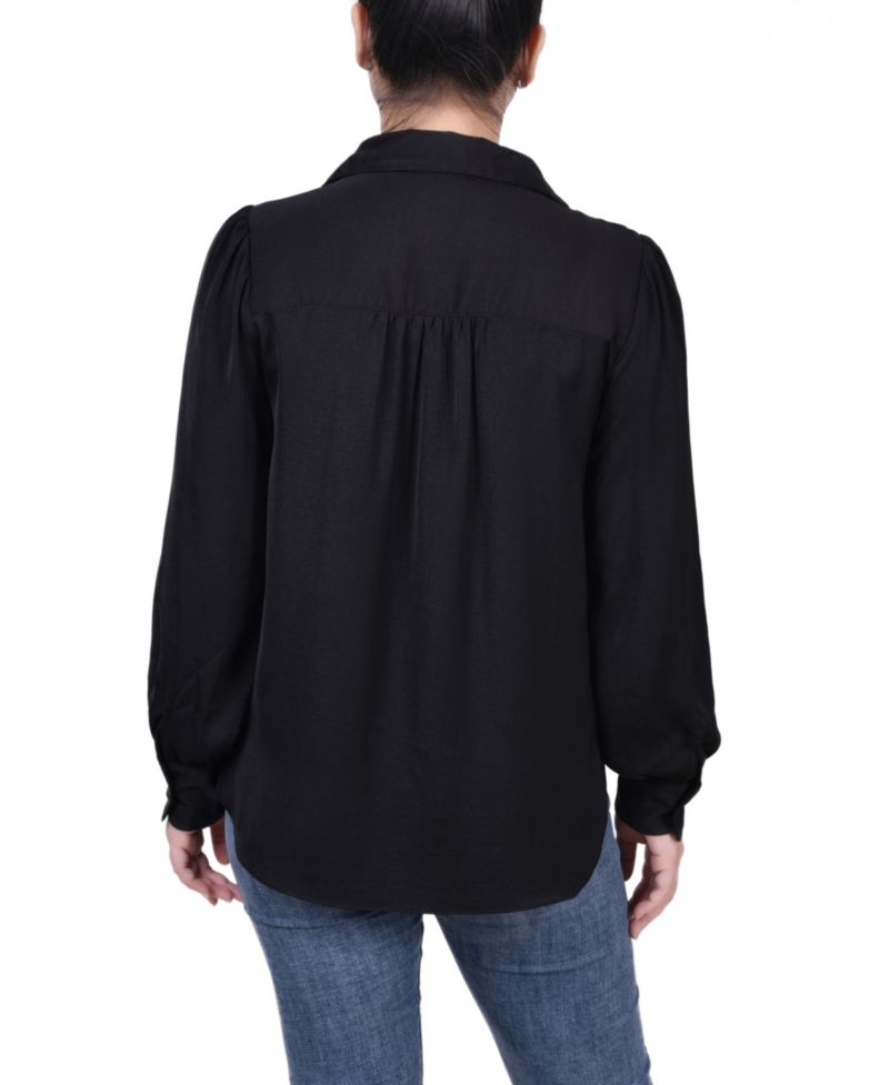 Women's Long Puff Sleeve Satin Blouse