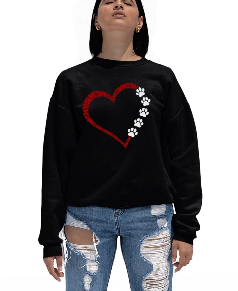Women's Meow Heart Word Art Crew Neck Sweatshirt