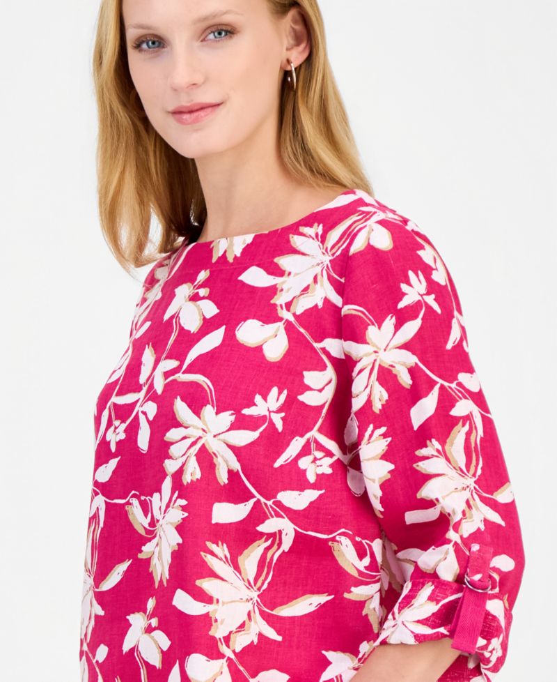 Petite 100% Linen Cuffed Top