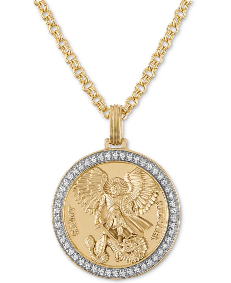 Diamond St. Michael Medallion 22" Pendant Necklace (1/4 ct. t.w.) in 18k Gold-Plated Sterling Silver