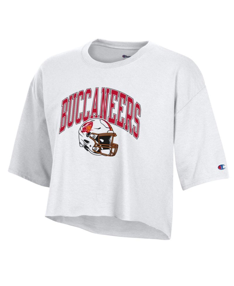Women's White Tampa Bay Buccaneers Boyfriend Cropped T-Shirt