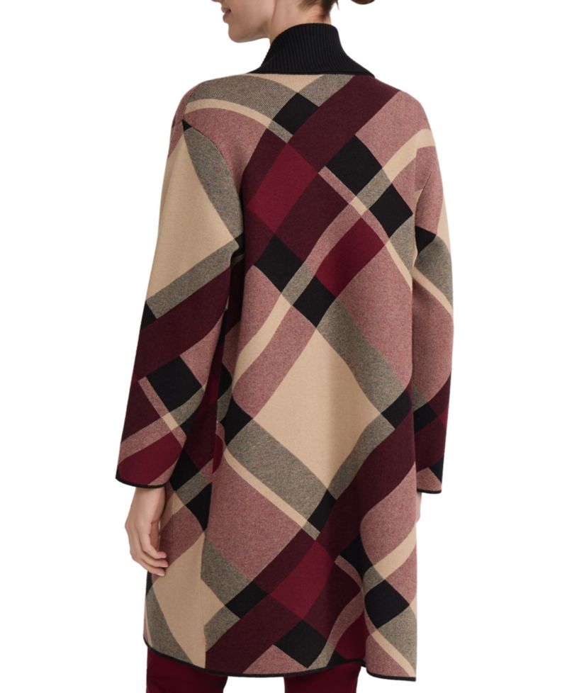 Women's Plaid Turnback Collar Long-Sleeve Cardigan
