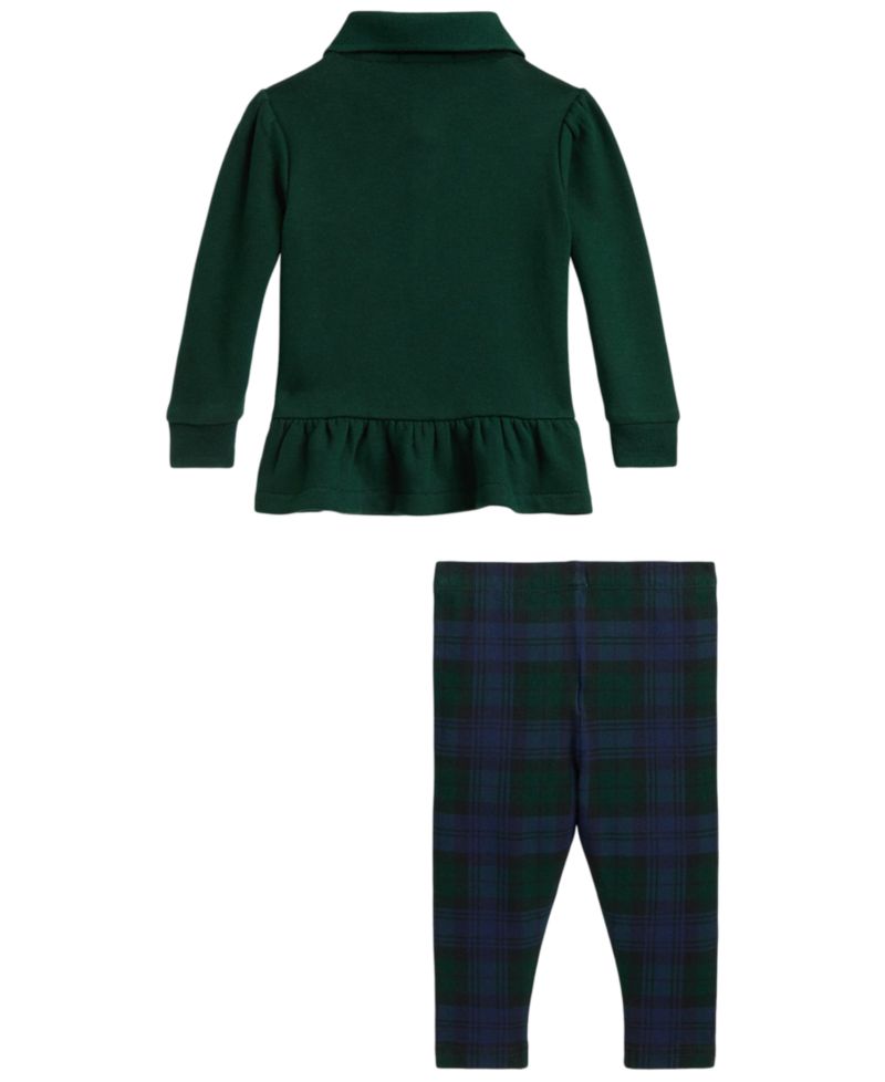 Ralph Lauren Baby Girls' Polo Bear Peplum Top and Plaid Leggings, 2-Piece Set