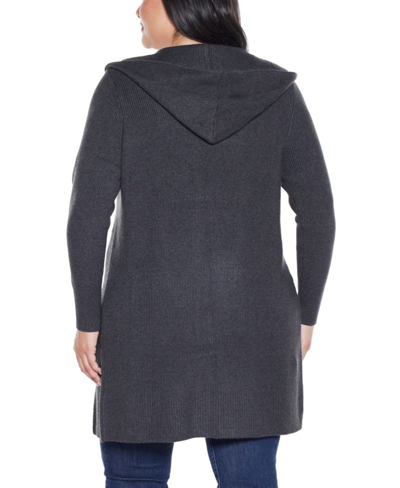 Plus Size Hooded Novelty-Stitch Coatigan Sweater