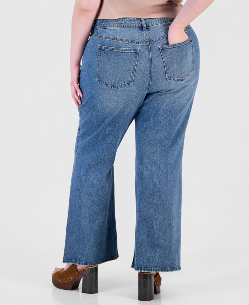 Petite Side Slit Bootcut High-Waisted Jeans