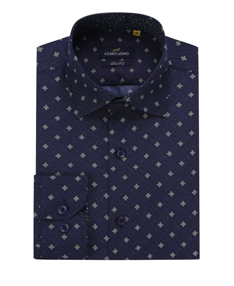 Men's Business Geometric Long Sleeve Button Down Shirt