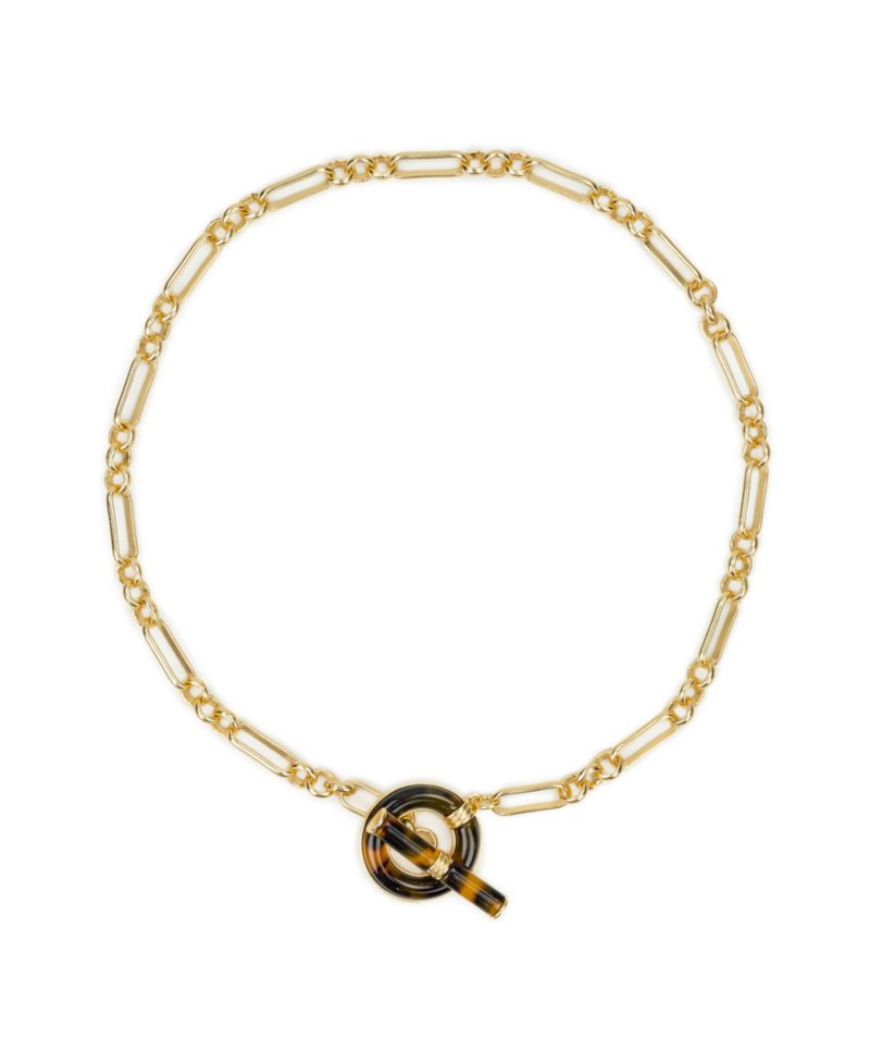 Pave Tortoise Resin Collection Toggle Necklace
