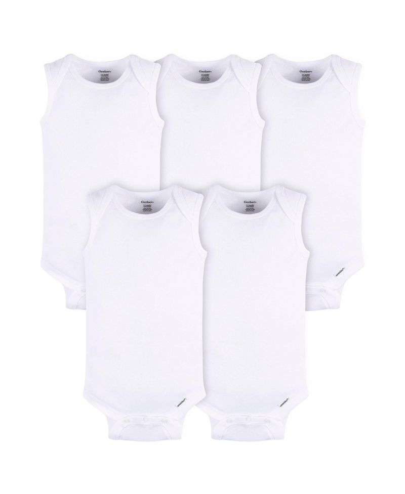 Baby Boys or Baby Girls White Sleeveless Onesies Bodysuits, 5-Pack