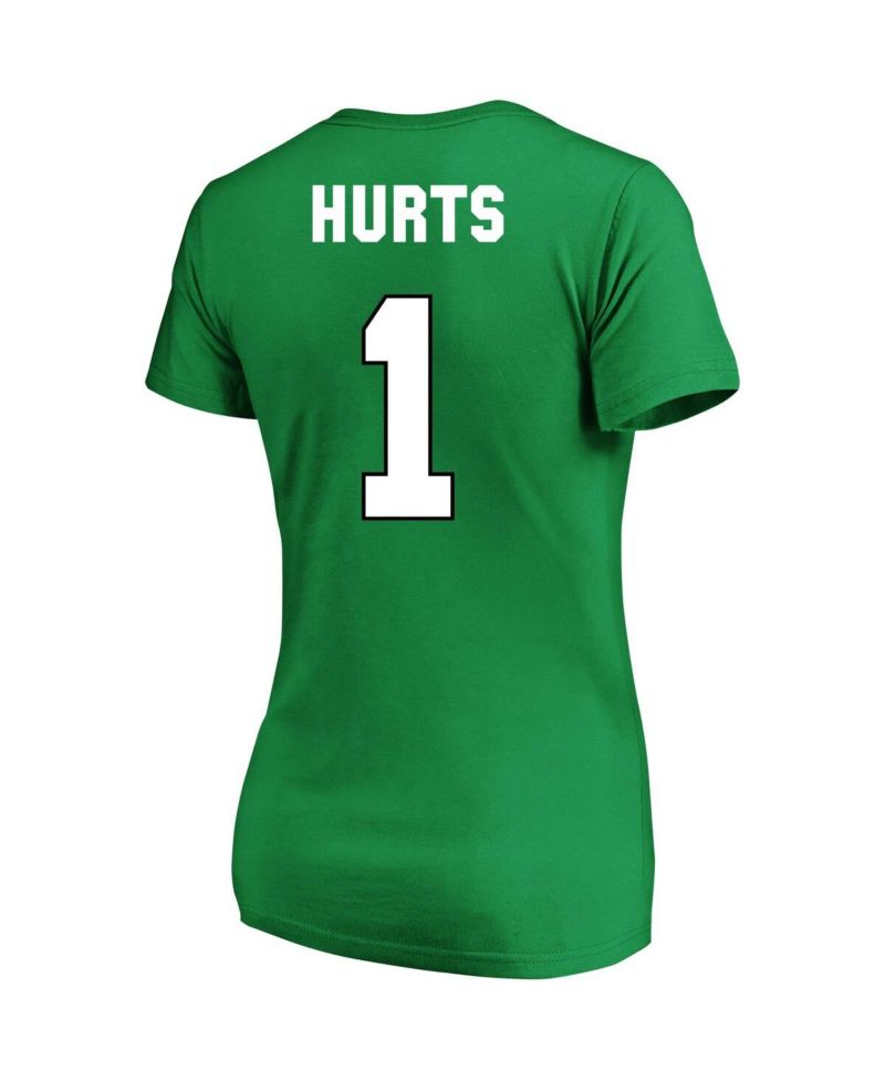 Women's Jalen Hurts Kelly Green Philadelphia Eagles Plus Size Throwback Player Name and Number V-Neck T-shirt