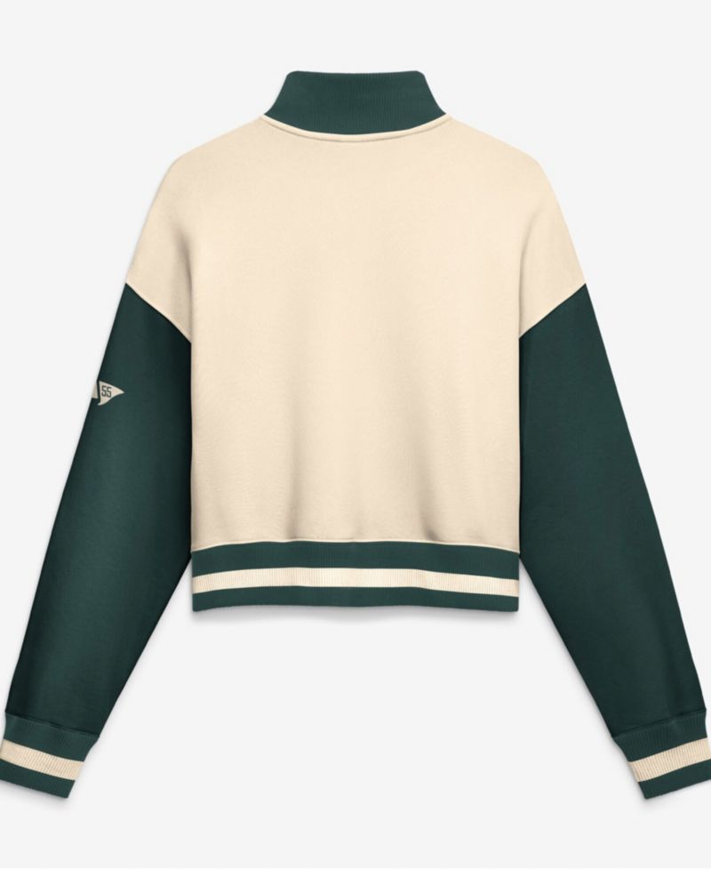 Women's Natural/Green Michigan State Spartans Oversized Legacy Color Block Cropped Quarter-Zip Pullover