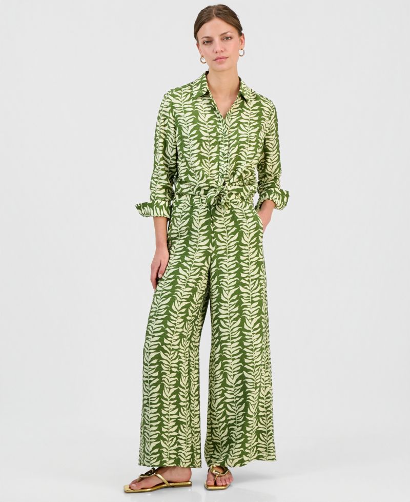 Petite Printed High-Rise Wide-Leg Pants