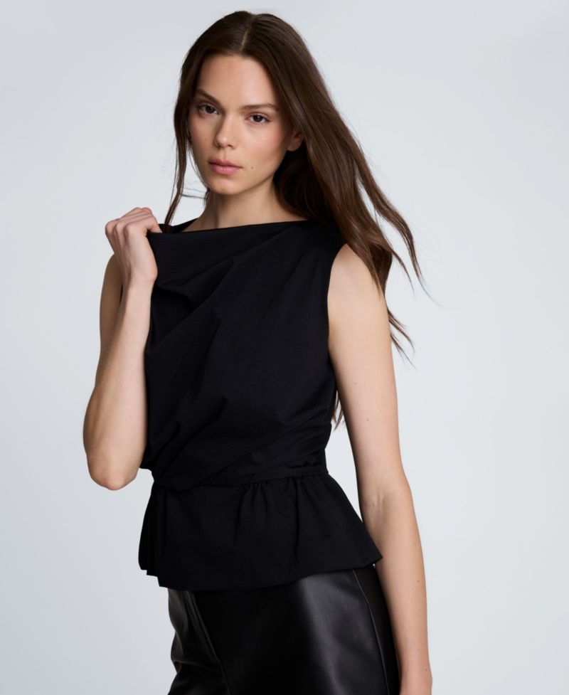 Women's Pleated Sleeveless Cowl Neck Peplum Top