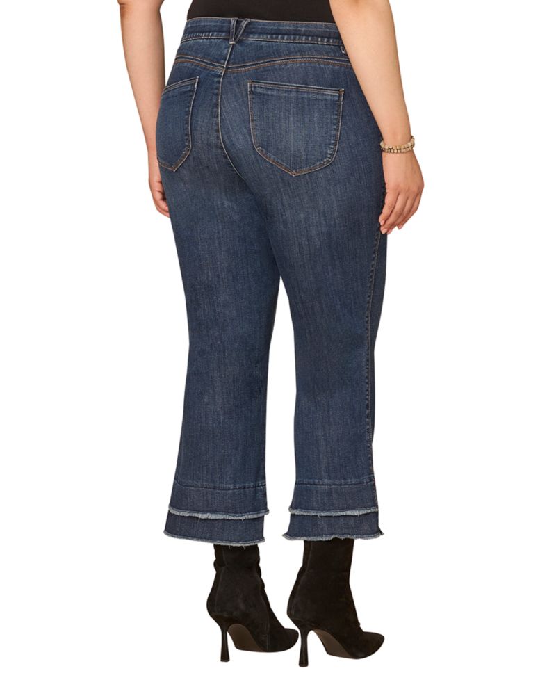 Plus Size Double Layer Fray Hem Studs Jeans