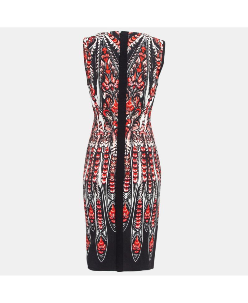Women's Black/red Printed Stretch Crepe Short Dress