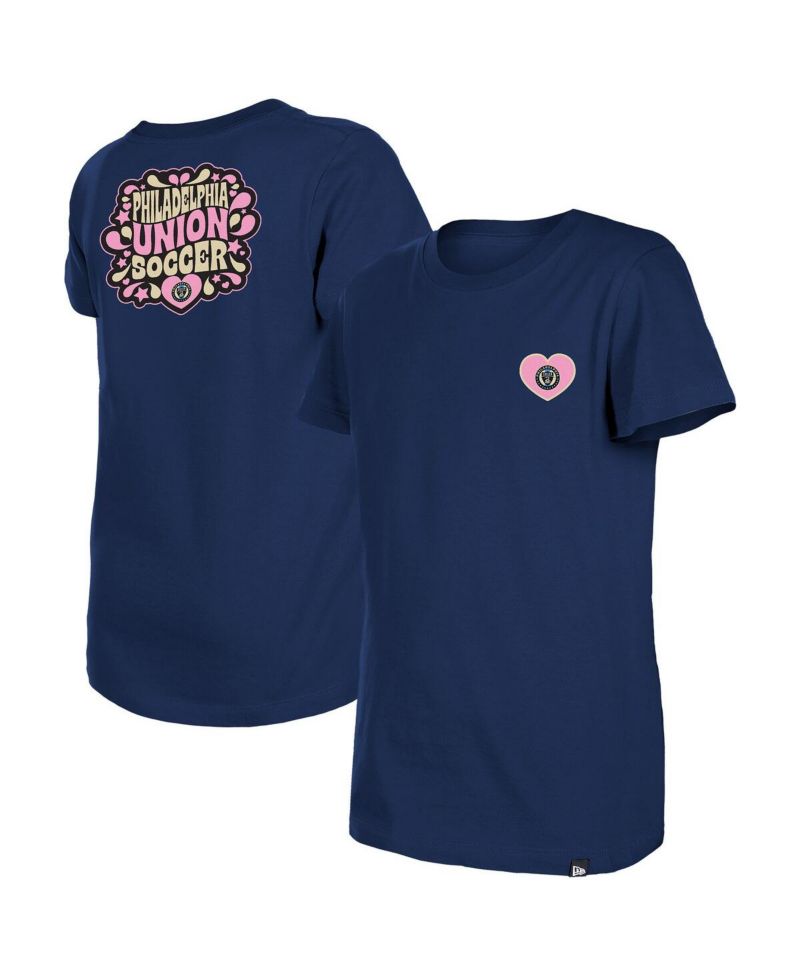 Big Girls Navy Philadelphia Union Bubble Heart T-Shirt