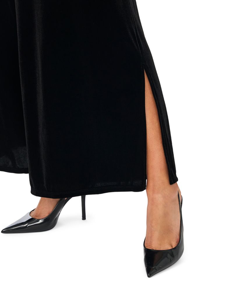 Plus Size Velvet Wide-Leg Side-Slit Pants