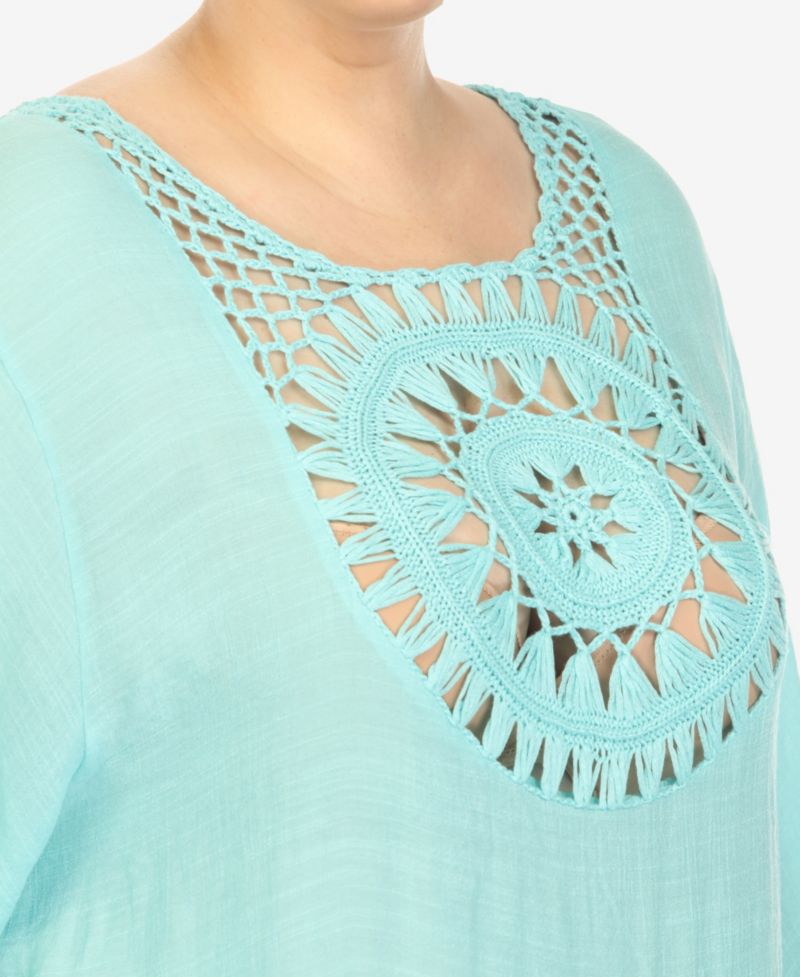 Plus Size Crocheted Fringed Trim Cover Up Dress