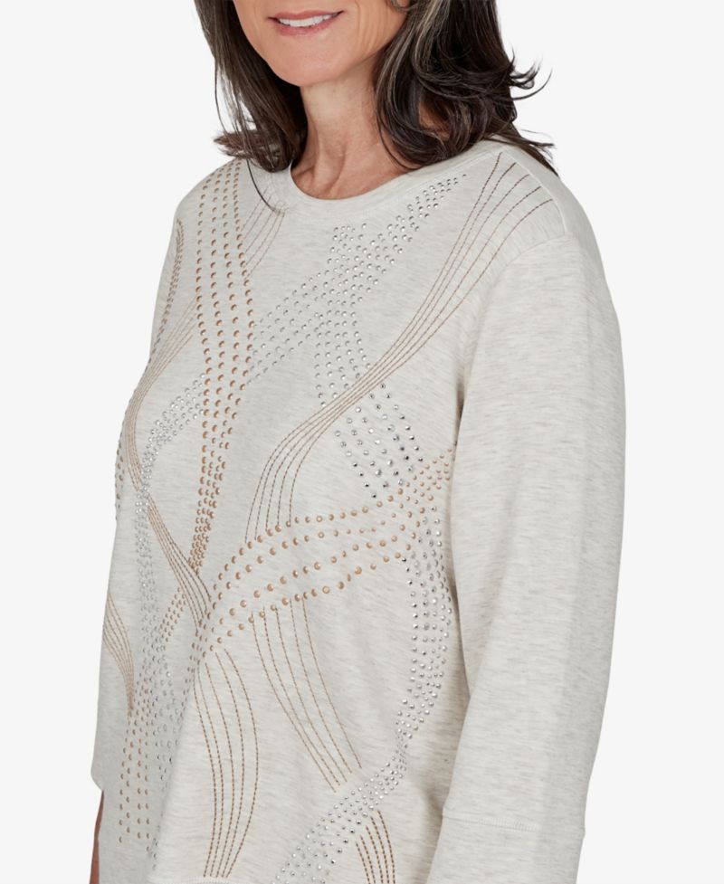 Women's Knit 3/4-Sleeve Embellished Crewneck Top