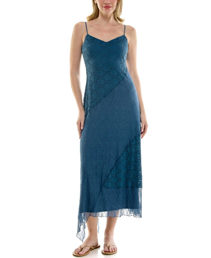 Juniors' Sleeveless V-Neck Lace Midi Dress