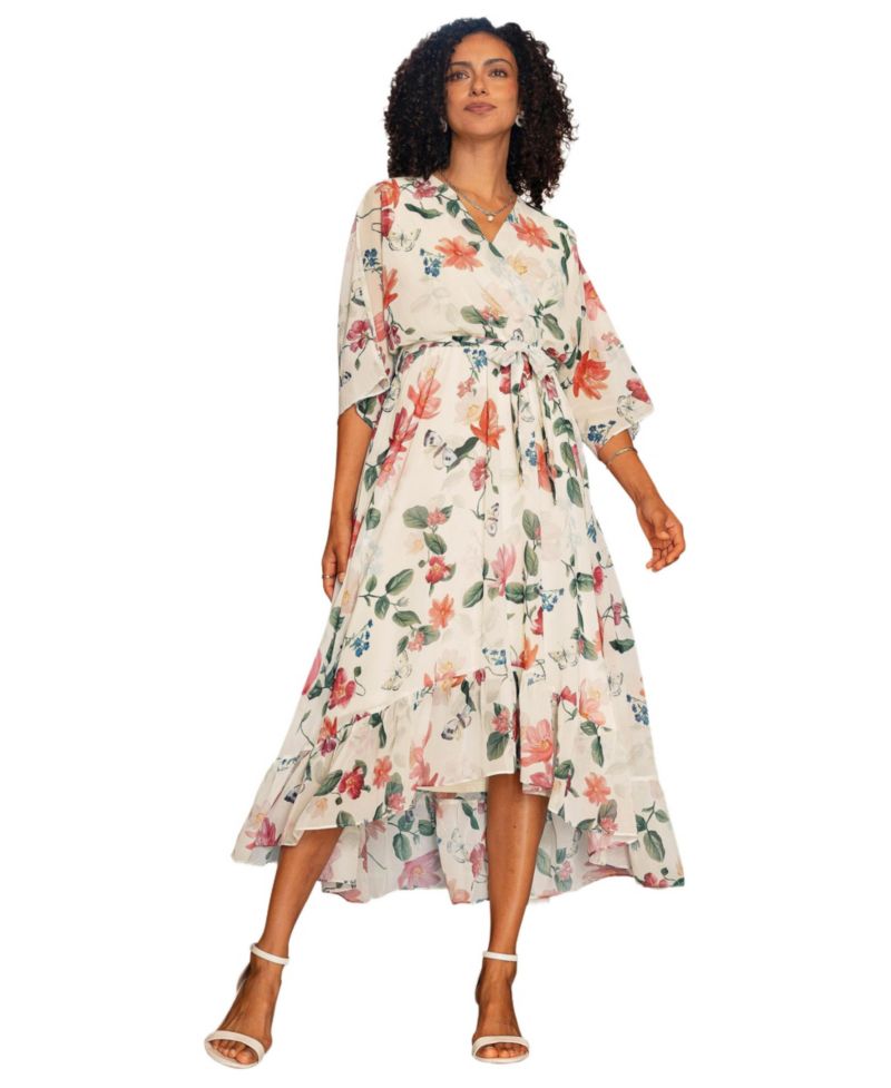 Women's Floral Dip Hem Wrap Midi Dress