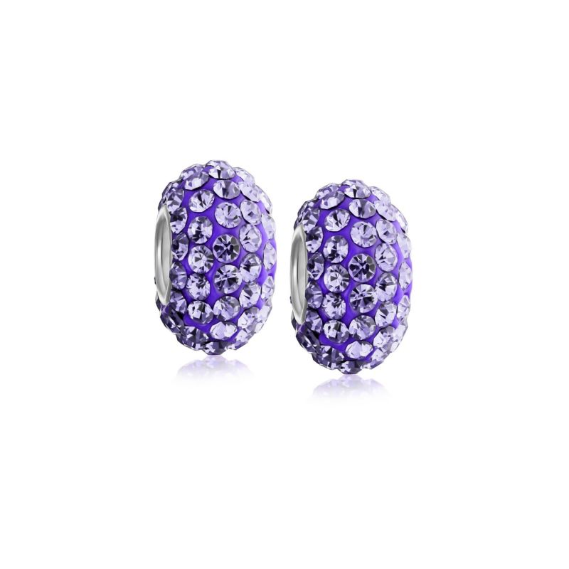 Solid Blue Crystal Spacer Bead Charm For Bracelet Sterling Silver (Set-2)