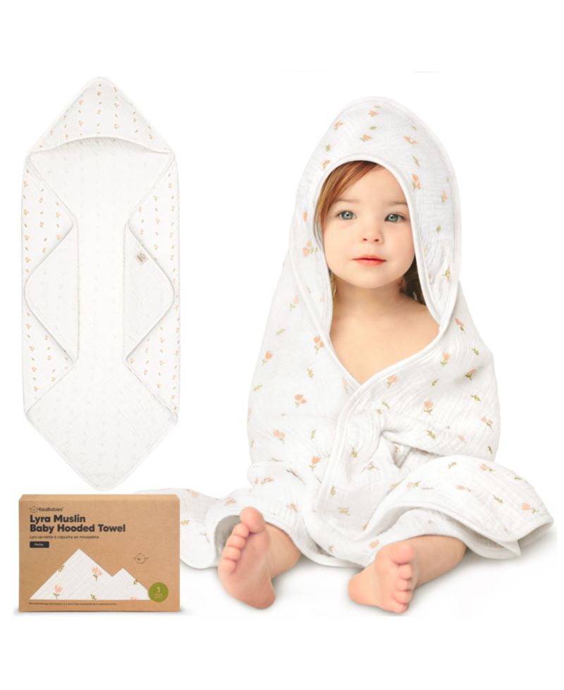Lyra Muslin Baby Towels with Hoods for Newborn Girls, Boys, 100% Organic Cotton Soft Hooded Baby Bath Towels (Petite)