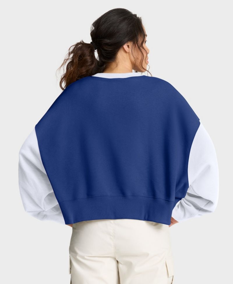 Women's Royal/White New York Mets Oversized High Hip Fleece Sweatshirt