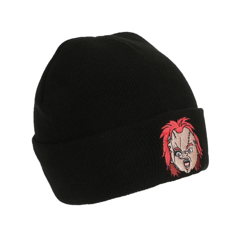 Men's Embroidery Black Acrylic Knit Standard Cuff Beanie