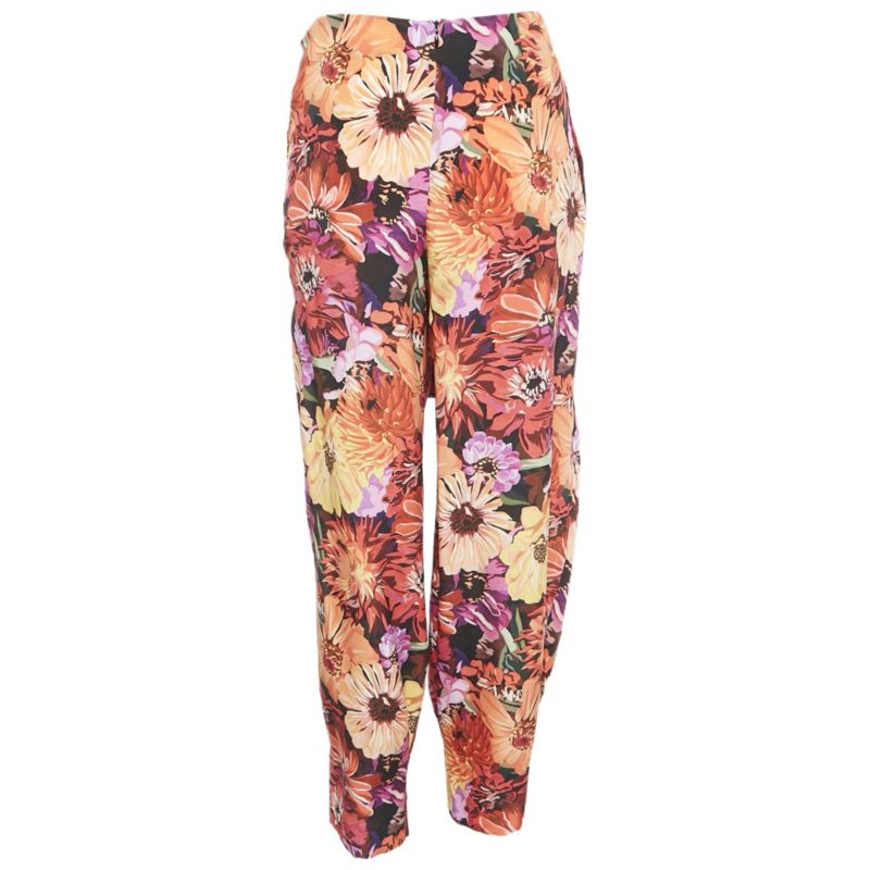 Women's Red Floral Print Silk Tie-Up Trousers