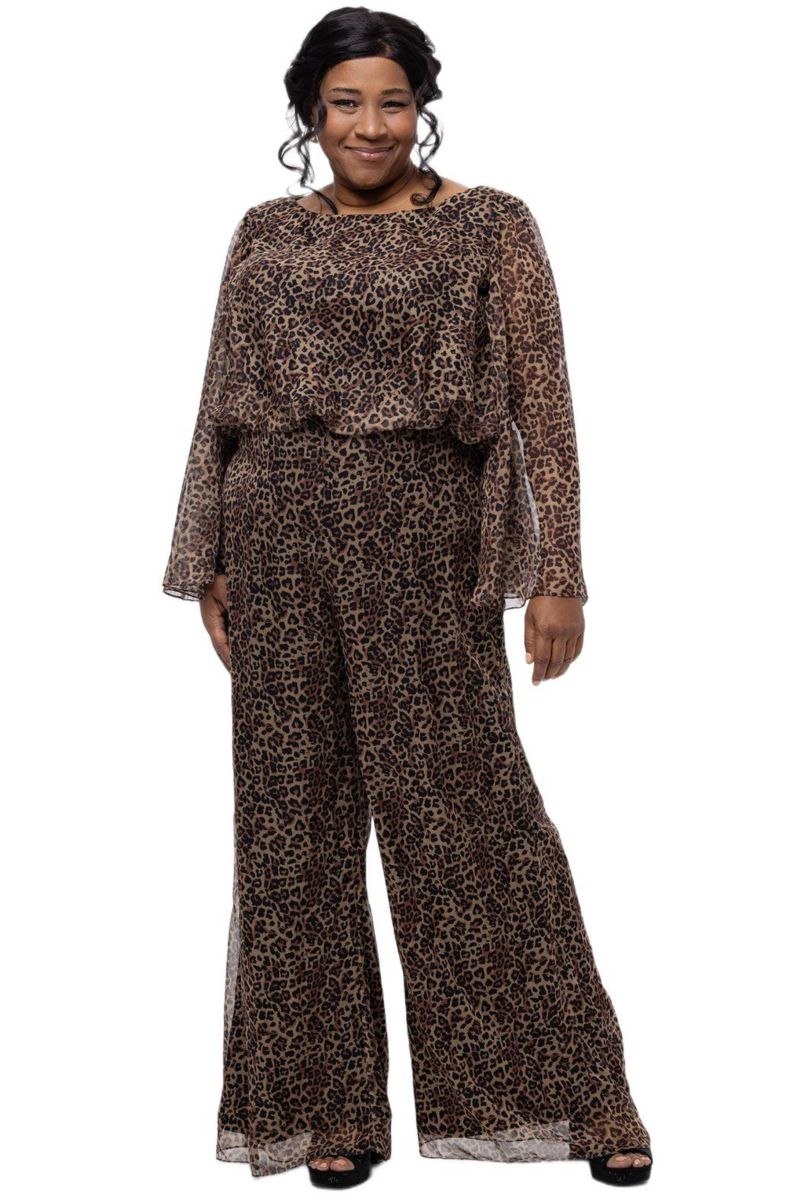 Women's Scoop Neck Wide Leg Animal Print Jumpsuit