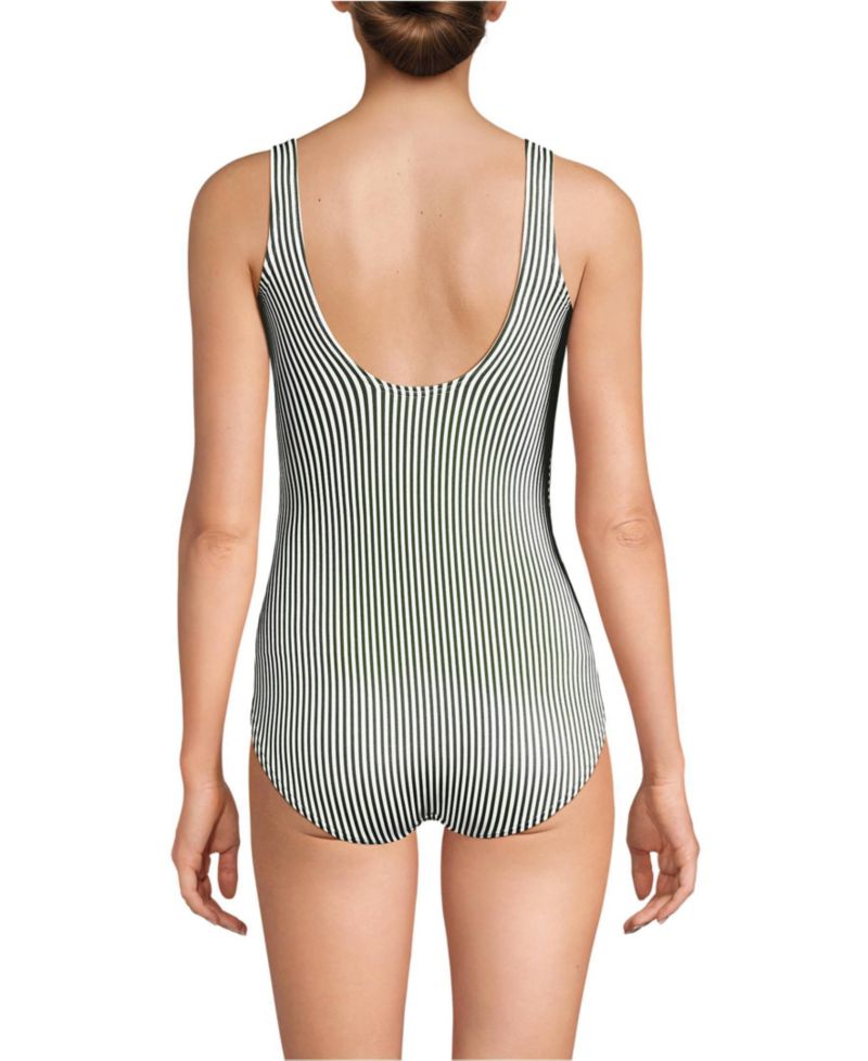 Women's Long Torso Scoop Neck Tugless Sporty One Piece Swimsuit