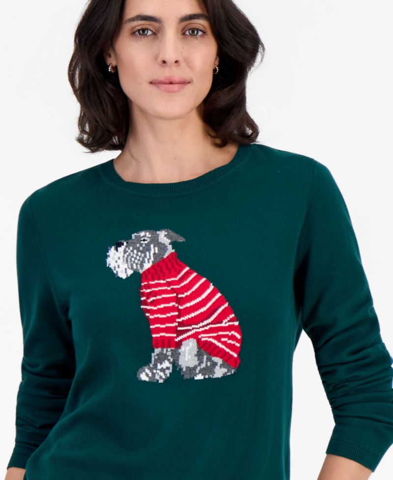 Women's Holiday Dog Intarsia Cotton Sweater