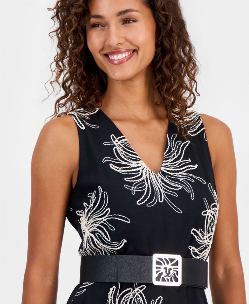 Women's Belted Embroidered Dress