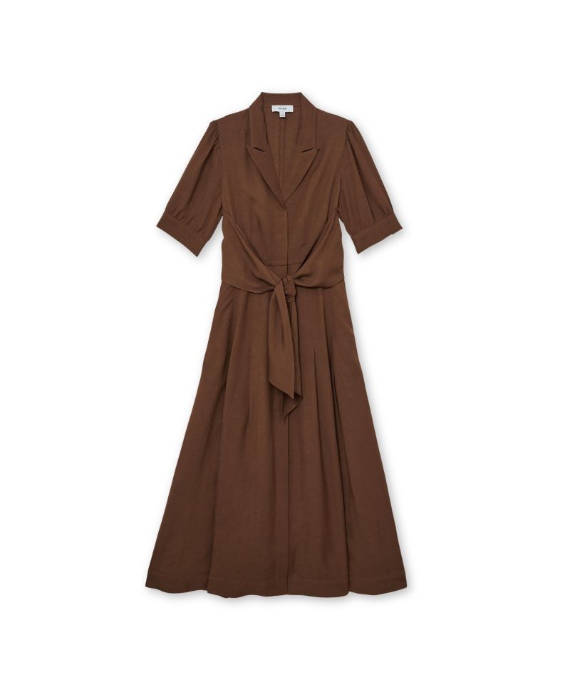 Women's Tessera Short-Sleeve Belted Linen with Midi Dress