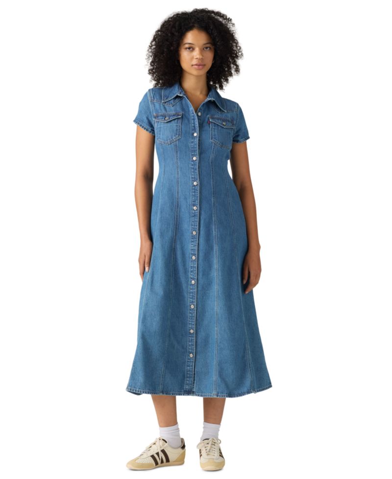Women's Western Fit & Flare Midi Denim Dress
