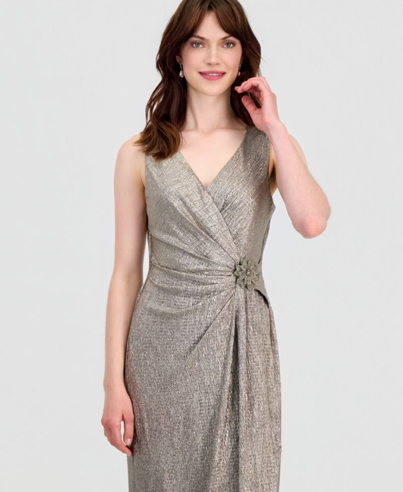 Women's Surplice-Neck Gathered-Waist Maxi Dress