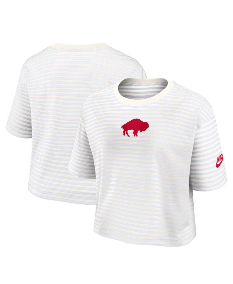 Women's White/Cream Buffalo Bills Striped Cropped T-Shirt
