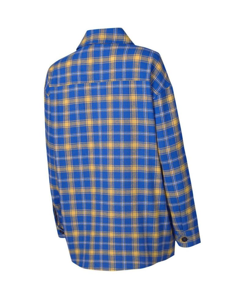 Women's Blue, Gold Golden State Warriors Boyfriend Button-Up Nightshirt