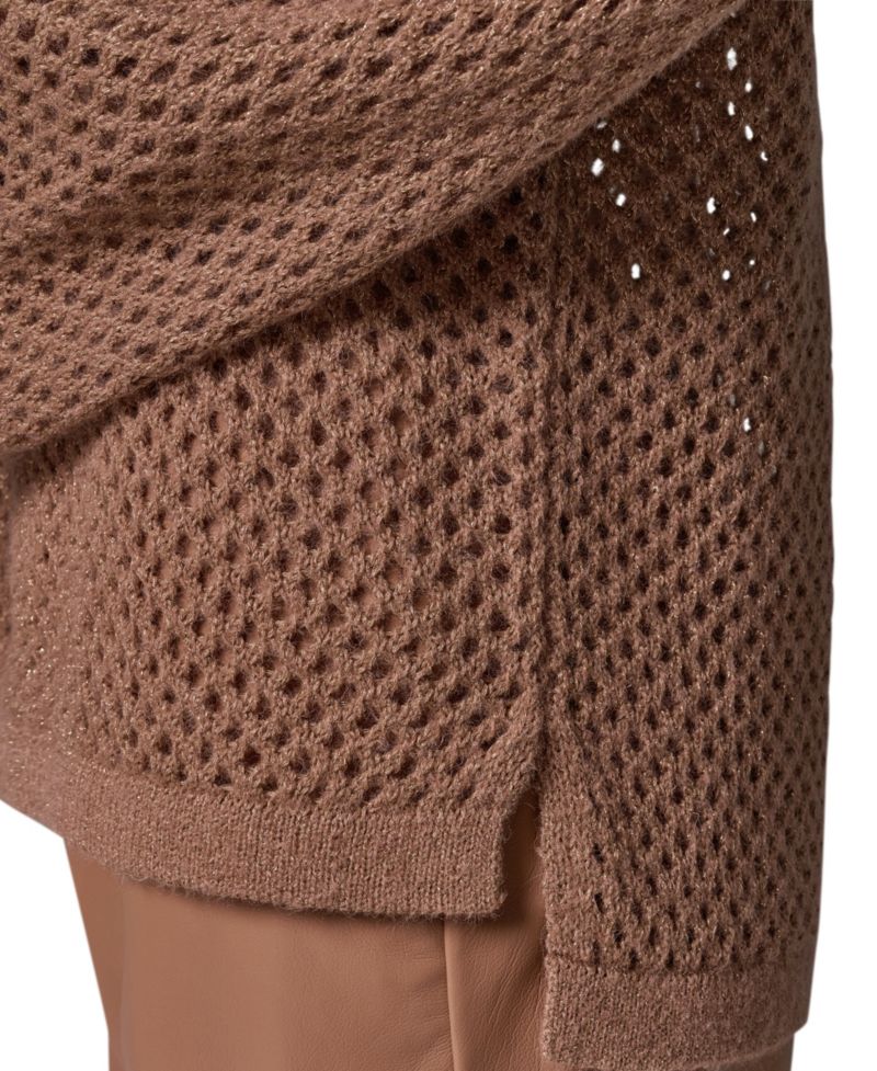 Women's Oversized Long-Sleeve Open-Weave Crewneck Sweater