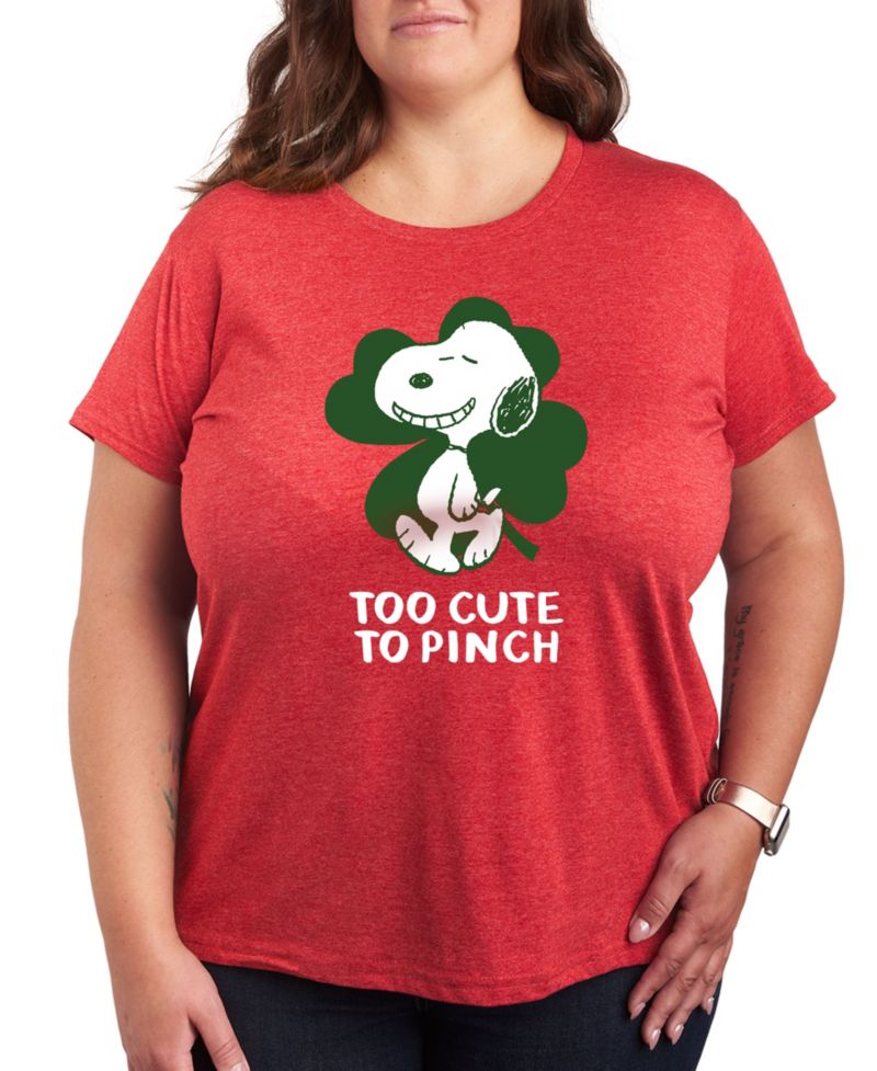 Plus Size Trendy Peanuts Too Cute To Pinch Graphic Crew Neck T-Shirt